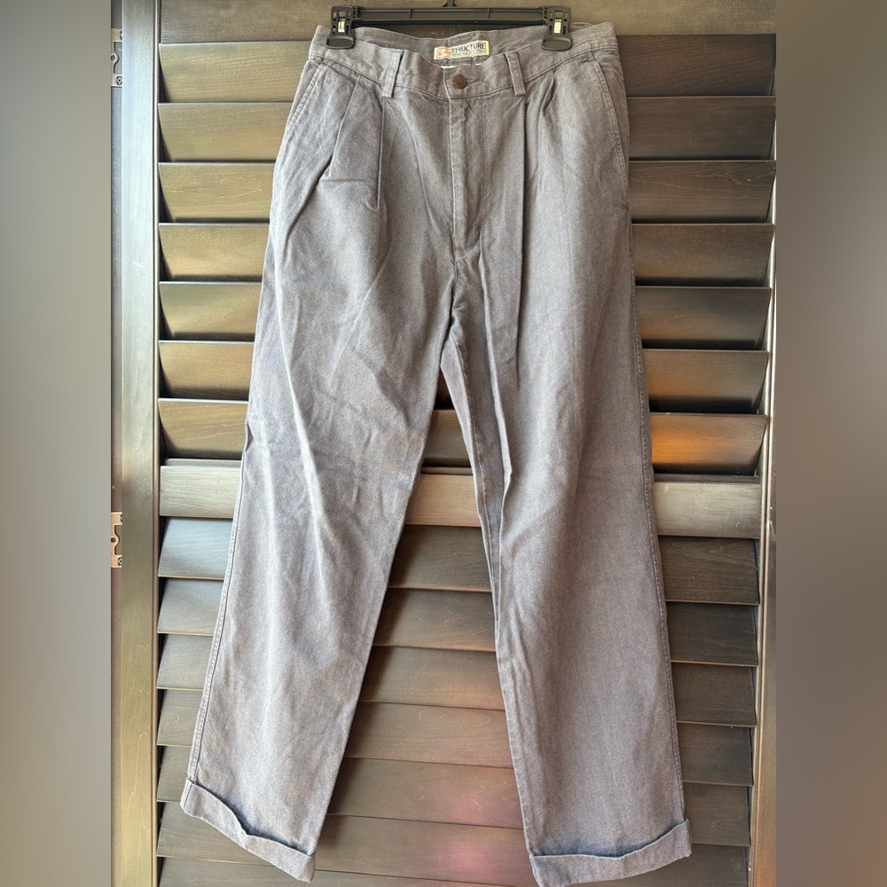 Vintage Structure Heavy Twill Pleated Cuffed Pant Men's 31x30 Dark Grey